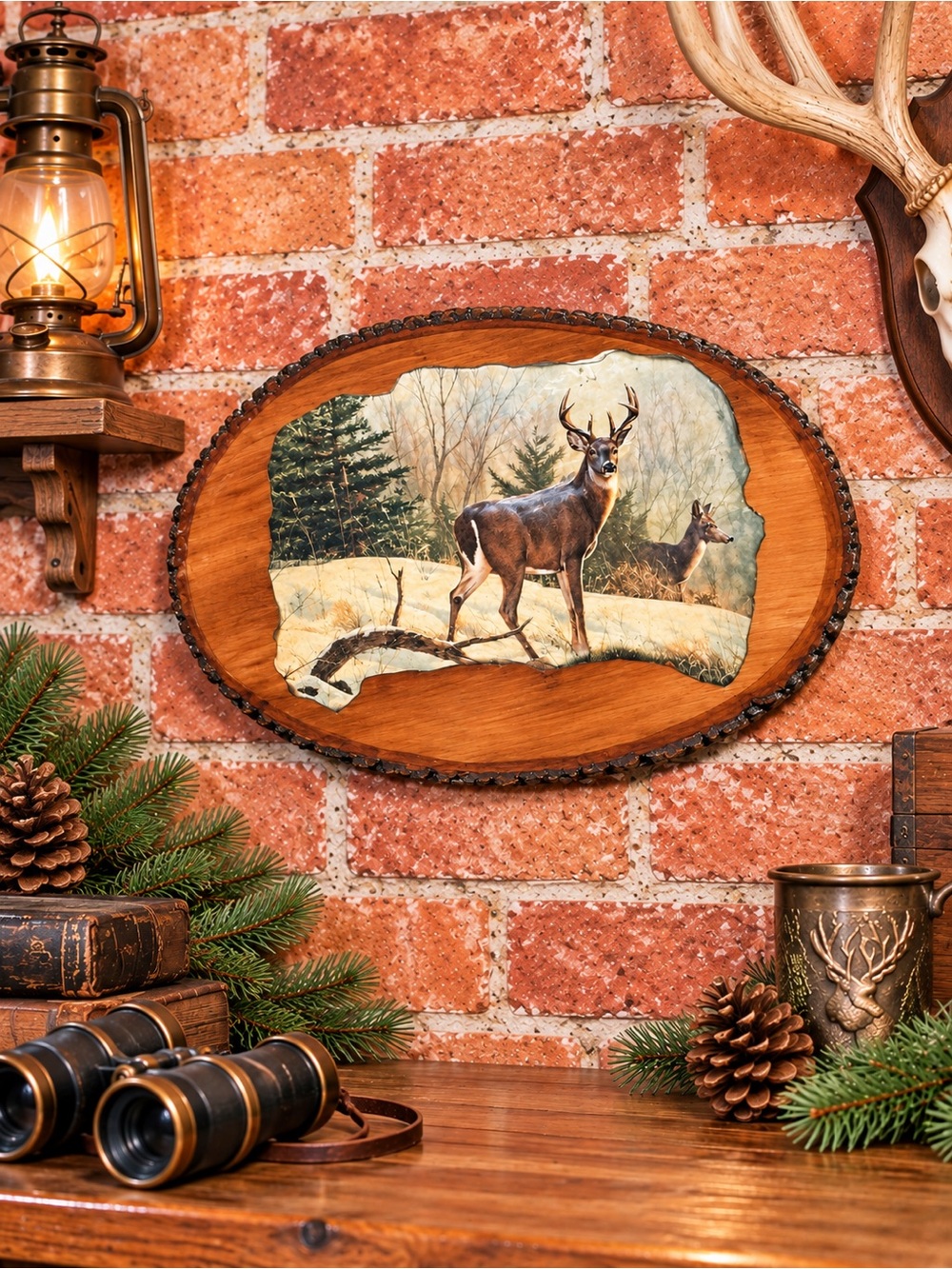 Vintage Handmade Buck in Field Slab Art
